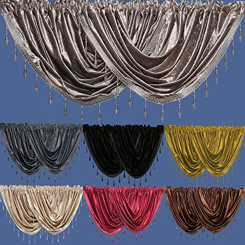 John Aird Velvet Crystal Beaded Curtain Swag (Ochre)