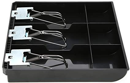 Registrierkasse Schubladeneinlage Fach Ersatz ABS Kassierer Geld Aufbewahrungsbox 3 Rechnungen 3 Münzen mit Metallclip für Supermarkt Store Hotel (Schwarz)