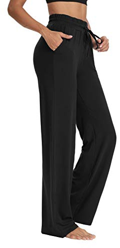 Sarin Mathews Womens Yoga Sweatpants Wide Leg Lounge Pajamas Pants Comfy Drawstring Workout Joggers Pants with Pockets Black XL