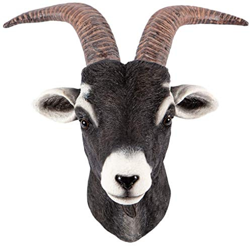 Garden Creations Novelty Pygmy Goats Head Wall Ornament Hanging Nanny Ram Wall Art Resin Wall Statue Frostproof Home Decor Farm 49x43cm
