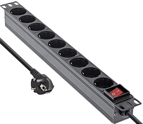 InLine® 19 Steckdosenleiste, 9-Fach Schutzkontakt, mit Schalter, 2m, schwarz