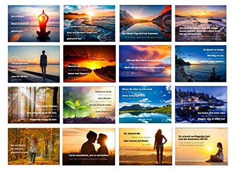 Merz Designkarten: 16 Premium Postkarten 10,5x14,8cm - Weisheiten, Sprüche Motivation Grußkarten mit Spruch Leben Glück, Liebe Freundschaft Achtsamkeit - Geburtstag