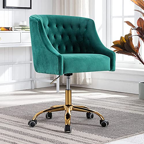Sepnine Bürostuhl aus Samt, höhenverstellbarer Drehstuhl mit ergonomischer Rückenlehne und gepolstertem Sitz, Metallgestell, ideal als Schreibtischstuhl, Schminktischstuhl oder für Home-Office (Grün)