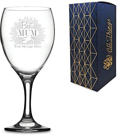 Personalised Engraved Wine Glass with Best Mum Ever Design, Gift Boxed, Personalise with Any Name