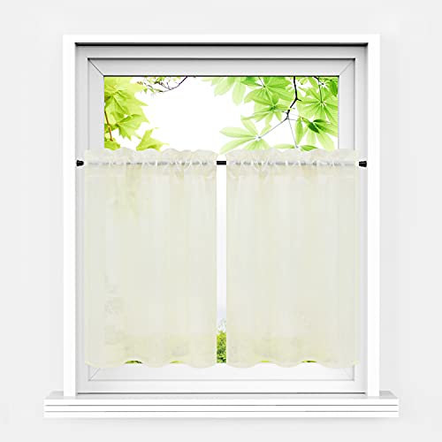 HeichkelL Scheibengardinen 2er Set Kurzstores Landhausstil Halbtransparente Bistrogardine Leinenoptik Kleinfenster Gardinen Küche Creme BxH 66x61 cm*2
