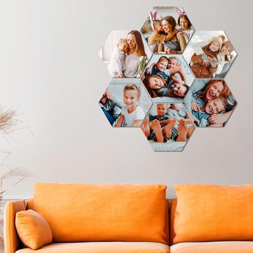FLYERALARM Hexagon Fotokachel 21 x 18 cm I 7 Stück I Hartschaum I Fotowand mit eigenem Bild gestalten I Inklusive Montagematerial I Personalisierte Geschenke