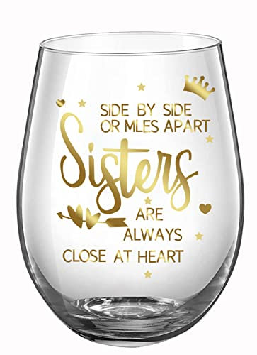 JUWNMANT Wine Glass Sister Birthday Gift, Stemless, Gold Wine Glass Word Gift Anniversary Decoration, for Best Sister, Friend
