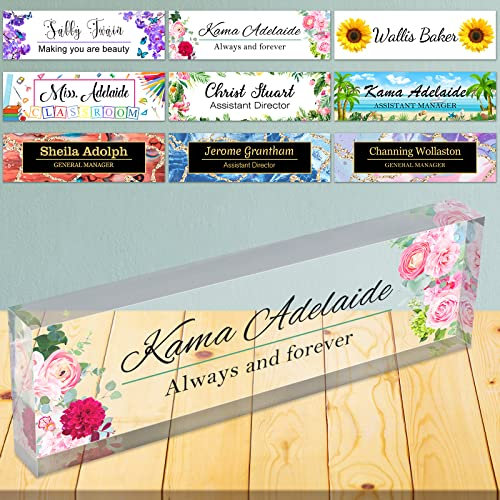 Placas de nombre de escritorio para oficina, placa de nombre personalizada para escritorio, vidrio acrílico transparente, decoración de escritorio de oficina para mujeres o hombres, 8 x 2.5 pulgadas
