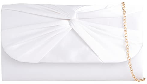Clutch aus Satin, plissiert, für Braut, Abschlussball, Hochzeit, Abend, Party, Handtasche, weiß, medium
