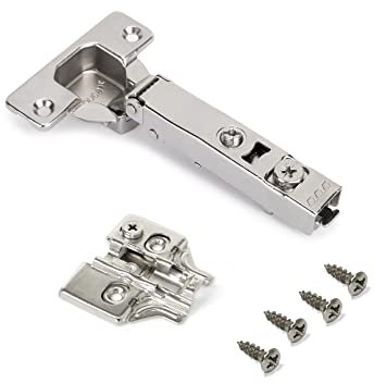 Emuca - Kit de bisagra recta X92N con suplemento, Suplemento atornillar, Ángulo apertura 105⁰, Niquelado, Acero, 20 ud.