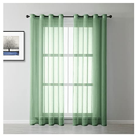 Homxi Tüll Gardine Küche 2er Set 2 x 107Wx147L cm,Tüll Gardine Kinder Grün Einfarbig Vorhang Ösen