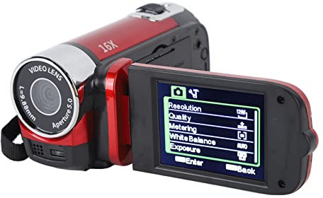 1080P Digital Video Camera, 16MP DV Camera Camcorder, 2.7in TFT Rotatable Screen 16x Digital Zoom Video Camera with USB Cable (Red)