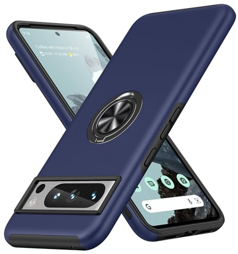 AOUIA für Google Pixel 8 Pro Hülle mit 360° Drehbarer Ring Ständer, Militärischer Stoßschutz Pixel 8 Pro Hülle Handyhülle für Google Pixel 8 pro, Blau