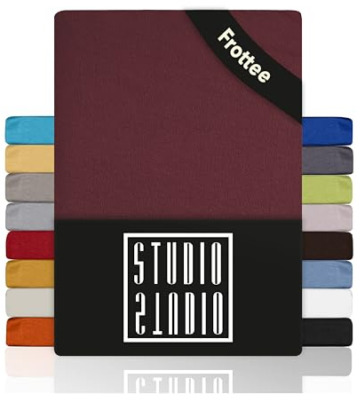 STUDIO Basic Frottee Spannbettlaken 160x200cm – weiches Frottee-Spannbetttuch aus 80 % Baumwolle & 20 % Polyester – Bordeaux – Öko-Tex Zertifiziert, bügelfrei & elastisch – für Matratzen 15–25cm