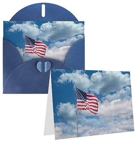 Amerikanische Flagge unter blauem Himmel, blanko, Grußkarte mit Umschlag, 10 x 15 cm, Weihnachtsgrußkarten, Blanko-Karte, Notizkarten, Geschenkkarten, Umschläge für Einladungen, Hochzeit, Geburtstag