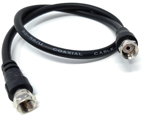 DRUT 0.5m F-Type Male to Male Coax Coaxial Cable, Extension 75ohm Cord Wire Compatible with Satellite Dish, TV Antenna, Freeview TV, DVD, VCR, SKY HD, Virgin, BT 1.6ft Black