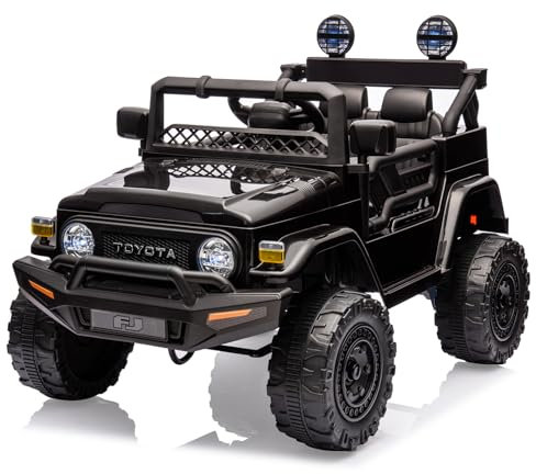 12V Rutschauto für Kinder, lizenzierter Toyota-Rutschauto, batteriebetriebenes elektrisches Kinderauto mit Fernbedienung, Musik, LED-Leuchten, Federungssystem, Doppeltüren, Sicherheitsgurt (Schwarz)