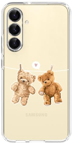 Blingy's Schutzhülle für Samsung Galaxy S24, niedliches Teddybär-Design, Cartoon-Tier-Stil, transparent, weiches TPU, transparent, kompatibel mit Samsung Galaxy S24 15,7 cm (6,2 Zoll) (hängende