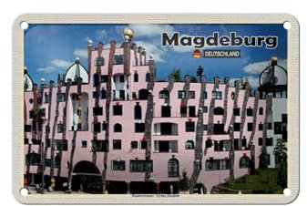 FEMER Blechschild Städte Magdeburg Hundertwasser Gebäude 18x12cm Schild