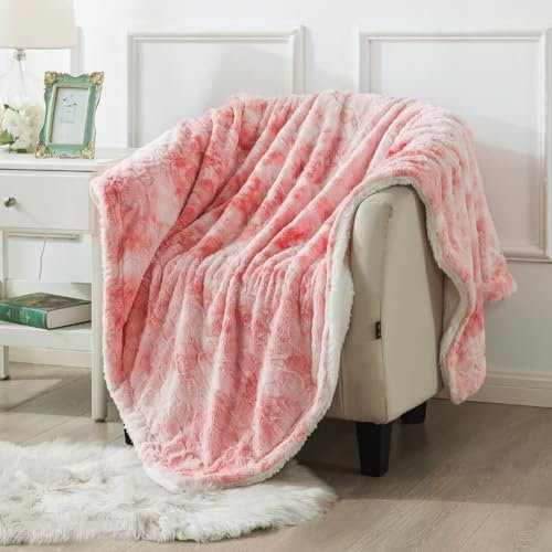 Wajade Kunstfelldecke–Sherpa Schafdecke–Comfort Luxuriöse Flauschige Kuscheldecke–weiche Decke für Couch und Bett–rosa weiß-200x220