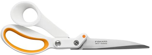 Fiskars Amplify RazorEdge Schneiderschere für Rechtshänder*innen, Länge: 25 cm, Rostfreie Stahl-Klinge/Kunststoff-Griffe, Weiß/Orange, 1070082