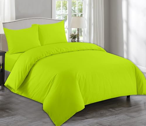 AE Linen® Plain Dyed Duvet Cover Sets | Super Soft Polycotton | Breathable Duvet Covers with Button Closure and Matching Pillowcases with Envelope Closure (Lime/Double)