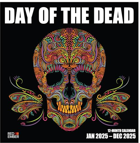 RED EMBER Day of the Dead 2025 Wandkalender 12 Monate | 30,5 x 61 cm offen | dickes und stabiles Papier | Geschenk | Tag der Toten Kalender 2025