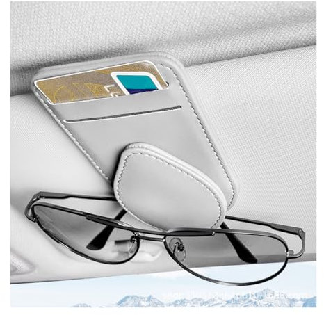 Adunsiaoto Auto-Sonnenbrillenhalter-Clip, PU-Leder Auto Brillenhalter, Auto-Sonnenblende Magnetischer Sonnenbrillenclip, PU-Leder-Brillenclip-Visier-Organizer(Weiß)