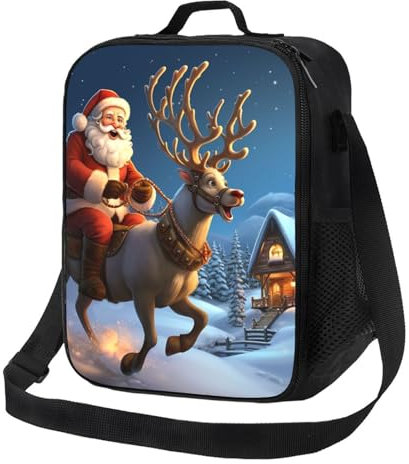 Isolierte Lunchtaschen für Frauen, wiederverwendbare Lunchbox für Erwachsene, Weihnachtsmann mit Rentier, Lunch-Tasche, auslaufsichere Lunchbox