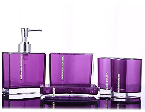 plplaaoo Luxuriöses lila Acryl-Badezimmer-Accessoires-Set für Zuhause, Hotel, Restaurant, 5 Teil/Set, Acryl-Badezimmer-Accessoires, Badebecher, Flasche, Zahnbürstenhalter, Seifenschale
