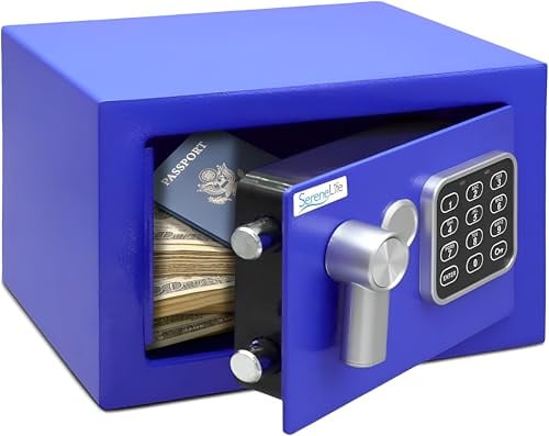 SereneLife, caja fuerte digital, De acero premium, Almacenamiento seguro para efectivo, Armas, Joyas, Ideal para hoteles, Gabinetes y uso domestico, Acceso electronico y mecanico, 2 llaves
