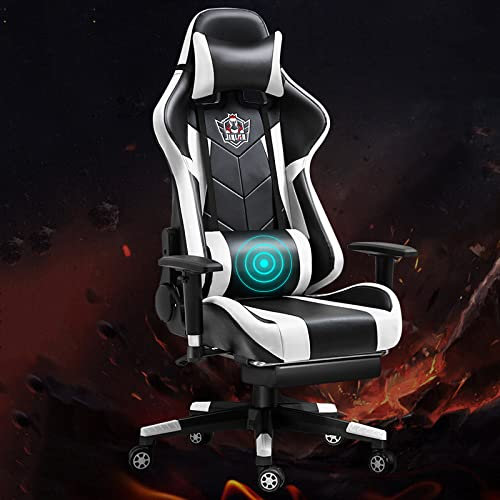 Sedia da gaming da ufficio massaggiante, sedia da corsa, sedia da massaggio con supporto lombare massaggiante, sedia da ufficio girevole, sedia da ufficio per adulti, con poggiapiedi retrattile