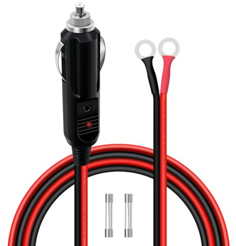 HuaLiSiJi Zigarettenanzünder Stecker auf O Ring Anschluss 12V 24V KFZ Wechselrichter Kabel 14AWG 15A 20A mit LED Anzeigeleuchten für Auto Wechselrichter Auto Audio etc (1.5 m)