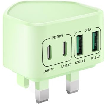 USB C Plug, 40W 4-Port Multi USB Plug UK Fast Charger for iPhone 16 15 14 13 12 11 Pro Max Plus XS XR, iPad, Samsung, Fast Charging Plug Dual Type C Power Adapter+ QC USB Wall Plug Charger Head