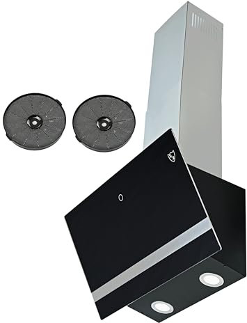 K&H 60cm Kopffreie Dunstabzugshaube, Wandhaube, 3 Leistungsstufen, LED, Schwarzes Glas, 300 m³/h, bürstenloser Motor, 3 Schicht Metall-Fettfilter, GFSG-60