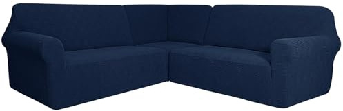 JHLD Sofabezug L Form 3 Stück, 5/7 Sitzer Sofabezug L Form Sofahusse Anti-rutsch Sofa Überwürfe Abnehmbare Waschbar Für Wohnzimmer-Navy blau-5 Sitzer