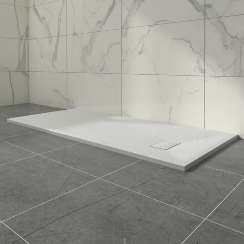 Aquariss SMC Slate Effect Shower Enclosure Tray 1800x800mm Rectangular Wetroom Shower Base White