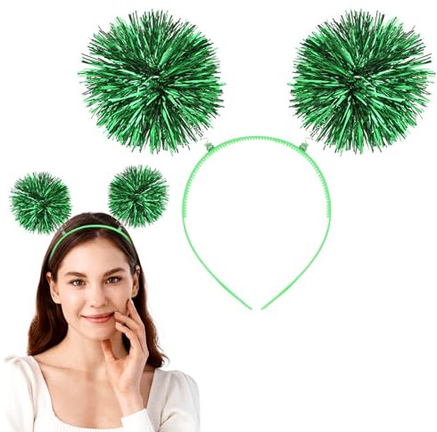 WY LIGHTING LEVEL Pom Pom Headbopper, lustige, festliche Kopfbedeckung, Folienstreifen, Lametta, modischer Haarreif, flauschiger Ball, Stirnband, ausgefallenes Cosplay-Zubehör (grün)