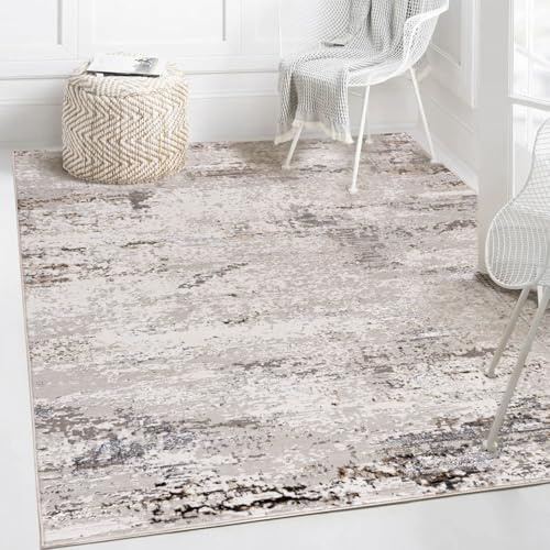 Mazovia Groß Teppich Wohnzimmer 240x330cm Creme Braun Abstrakt Weich | Teppich für Schlafzimmer Esszimmer Büro Beige Pflegeleicht Tierfreundlich Allergikerfreundlich Fußbodenheizungsgeeignet