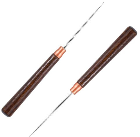 Punteruolo per lavori artigianali, 2 pezzi, manico in legno, punteruolo per pelle, strumento di riparazione per lavori in pelle, sarti punteruolo per fori in tessuto, punzonatura, cucitura