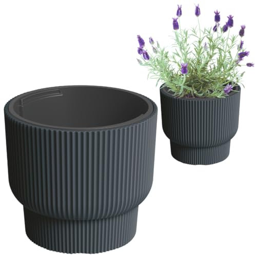 DTU24 Blumentopf mit Einsatz, Blumenkübel aus Kunststoff, Übertopf, Pflanzkübel zylindrisch (Anthrazit, ø 30 cm)