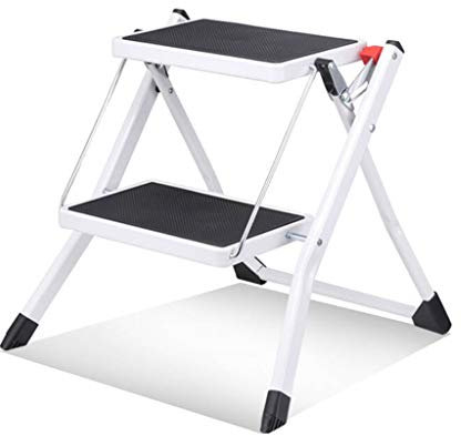 VDLLQYN, Tritthocker, leichte zweistufige Leiter, Stahlleiterhocker, Fußschemel, klappbare Sicherheits-Trittleiter, Haushalt ，Trittschemel(White)