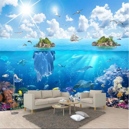 WEIMEIJIE Papier peint 3d paysage d'île du monde sous-marin, grand papier peint de fond pour salon, chambre d'enfant et chambre à coucher
