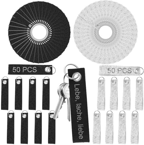 YAYODS 100 Stück Schlüsselanhänger Filz Rohling mit Schlüsselring - 13 x 3cm Schlüsselanhänger zum Beschriften - Grau Schlüssel Beschriften für DIY Handwerk Auto Basteln Taschen
