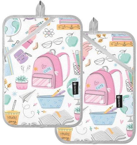 Set di 2 guanti da forno personalizzati resistenti al calore per la scuola alla moda bianchi per accessori da cucina per piano di lavoro