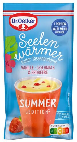 Dr. Oetker Seelenwärmer kalter Tassenpudding Vanille-Geschmack & Erdbeere, 12er Pack,(12 x 36 g) Pudding-Pulver für die schnelle Zubereitung einer kühlen Pudding-Nachspeise