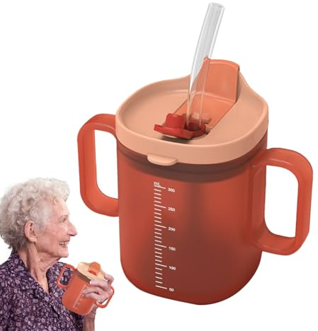 Vasos antiderrames para personas mayores, vasos antiderrames de 300 ml, taza antiderrames con 2 asas, taza para beber para adultos, taza de alimentación, taza con 2 asas para ancianos con tapa y