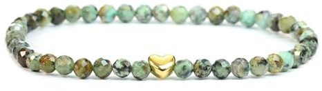 LAKADA Echtes Edelstein Armband mit facettierten 4mm Perlen und Edelstahlherz Heilstein Schutzstein Edelsteinarmband Glücksbringer Talisman Geschenk
