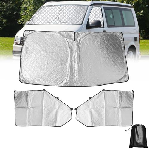 LCAUTFR Sonnenschutz Frontscheibe für V W T5 T6 Wohnmobil 3 Stück Thermomatte Sonnenschutz Magnetisch Frontscheibenabdeckung Interner Okklusion Dunkel
