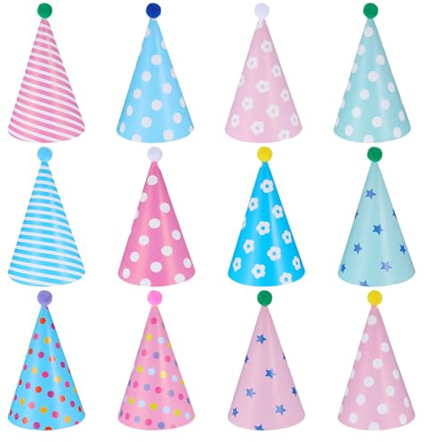 CIATBYYJ 12 Stück Partyhüte Geburtstag Set,Verstellbare Geburtstag Kegel Party Hüte,Bunte Partyhüte,Party Kegel Hut,für Familienfeiern Kinder und Erwachsene